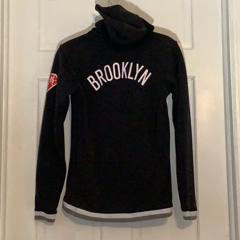 Black & white Brooklyn Nets embroidered full zip hoodie